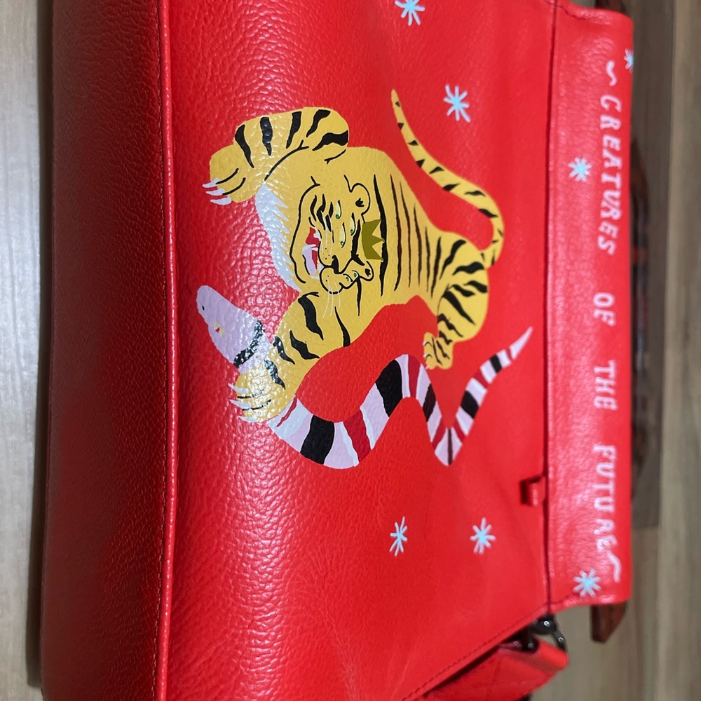 Min & Mon Red and Yellow Crossbody Bag with Playful Tiger Design